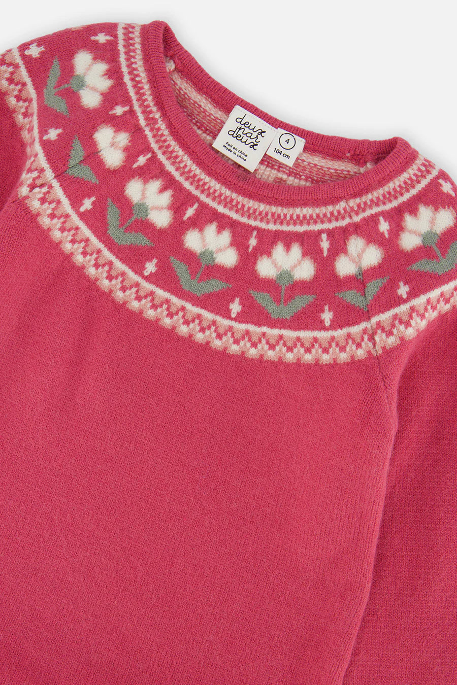 Deux Par Deux Knitted Dress with Flower Jacquard - Raspberry Pink
