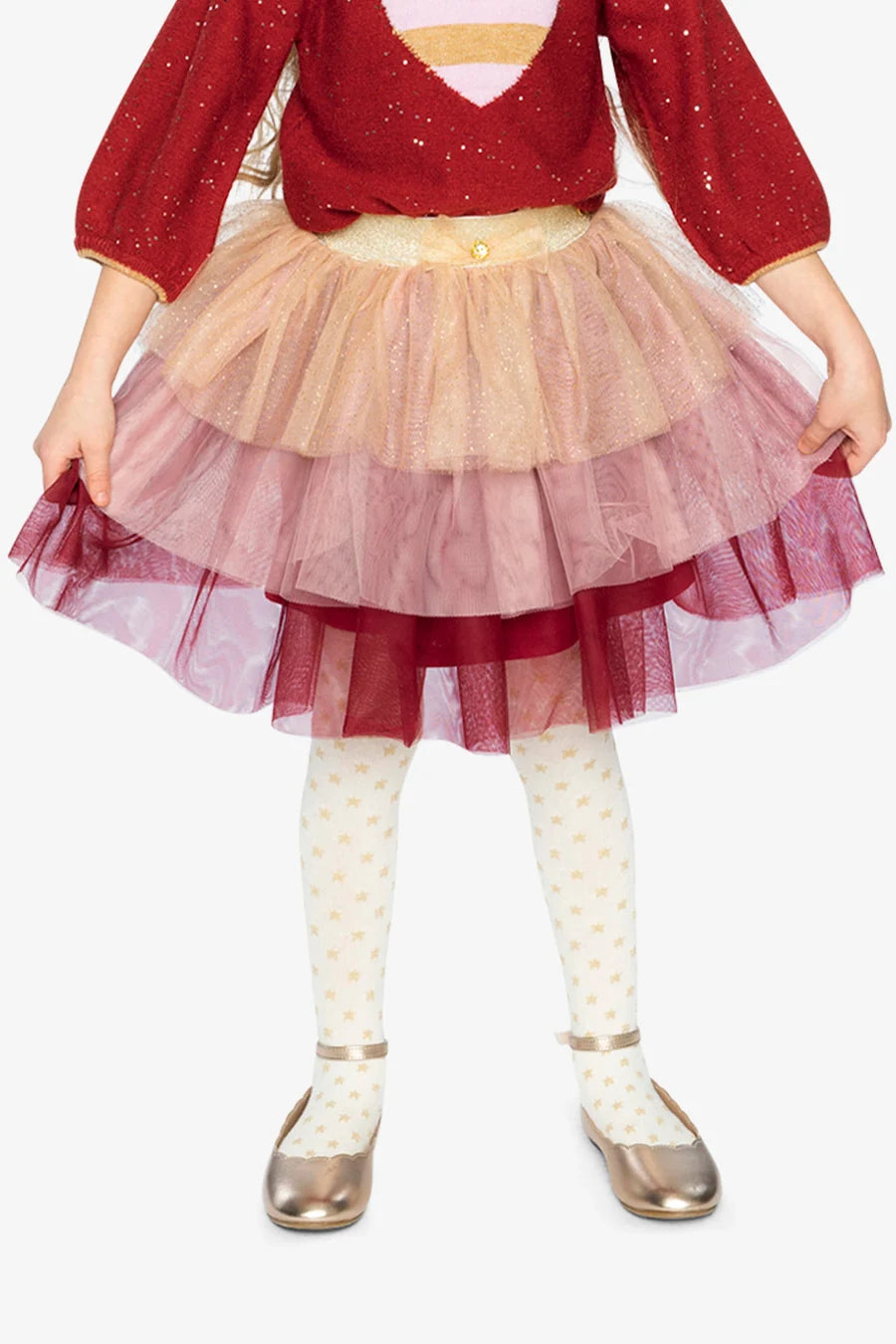 Deux Par Deux Multi-Layer Glittering Mesh Skirt - Multicolor/Jester Red