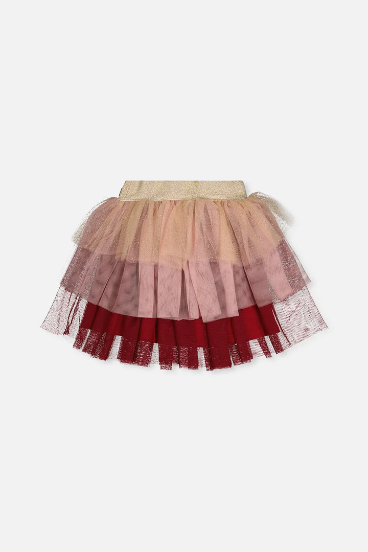 Deux Par Deux Multi-Layer Glittering Mesh Skirt - Multicolor/Jester Red