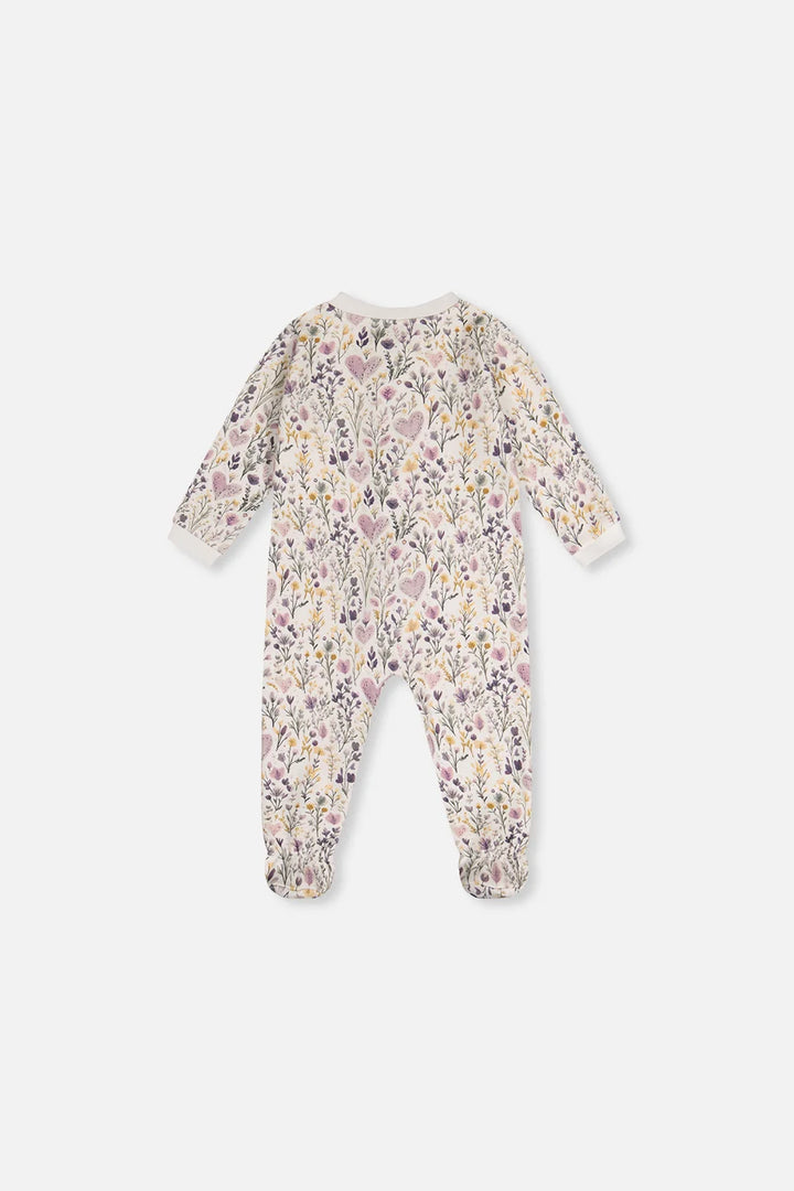 Deux Par Deux Organic Cotton One Piece Footed Pajama - Printed Beige Hearts