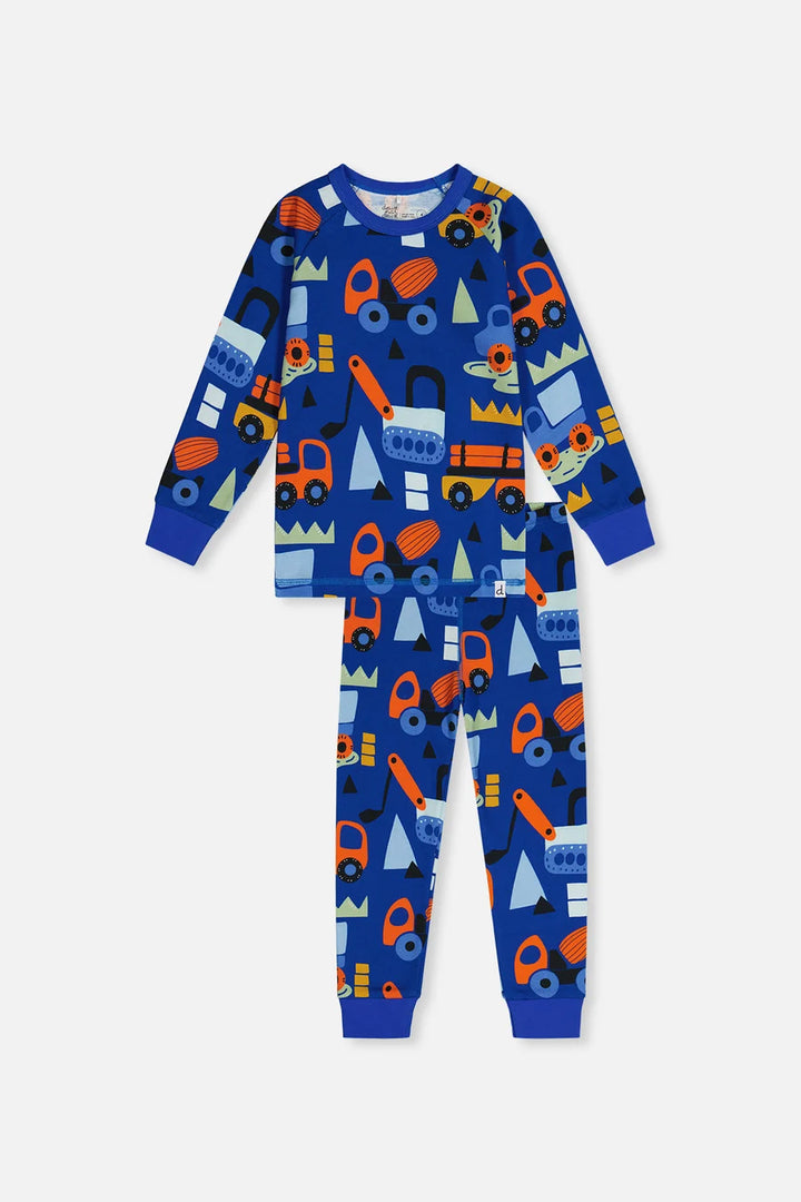 Deux Par Deux Organic Cotton Two Piece Pajama Set - Printed Blue Trucks