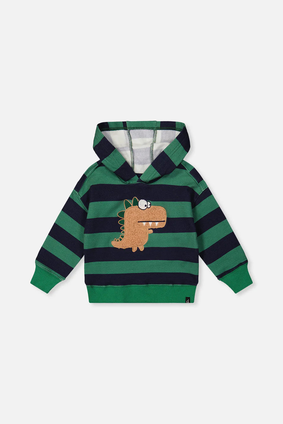 Deux Par Deux Fleece Hoodie With Applique Blue Striped Green