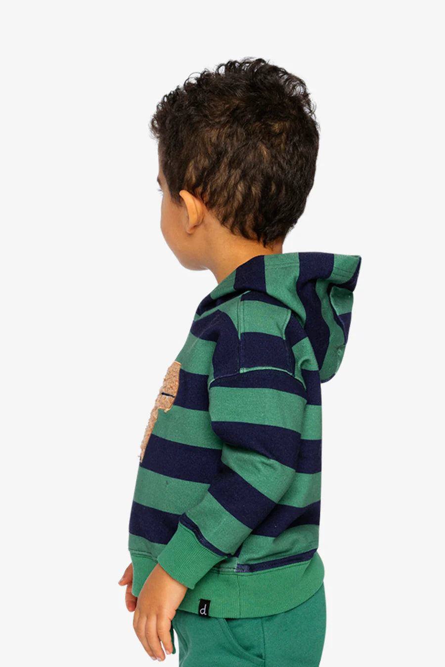 Deux Par Deux Fleece Hoodie With Applique Blue Striped Green