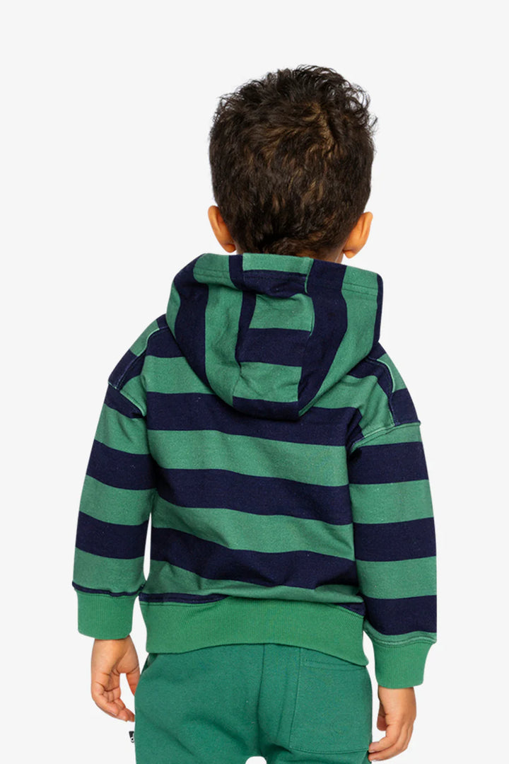 Deux Par Deux Fleece Hoodie With Applique Blue Striped Green