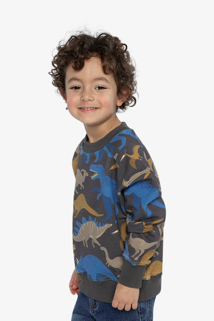 Deux Par Deux Fleece Sweatshirt Grey Dinosaur Print