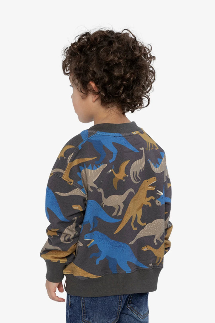 Deux Par Deux Fleece Sweatshirt Grey Dinosaur Print