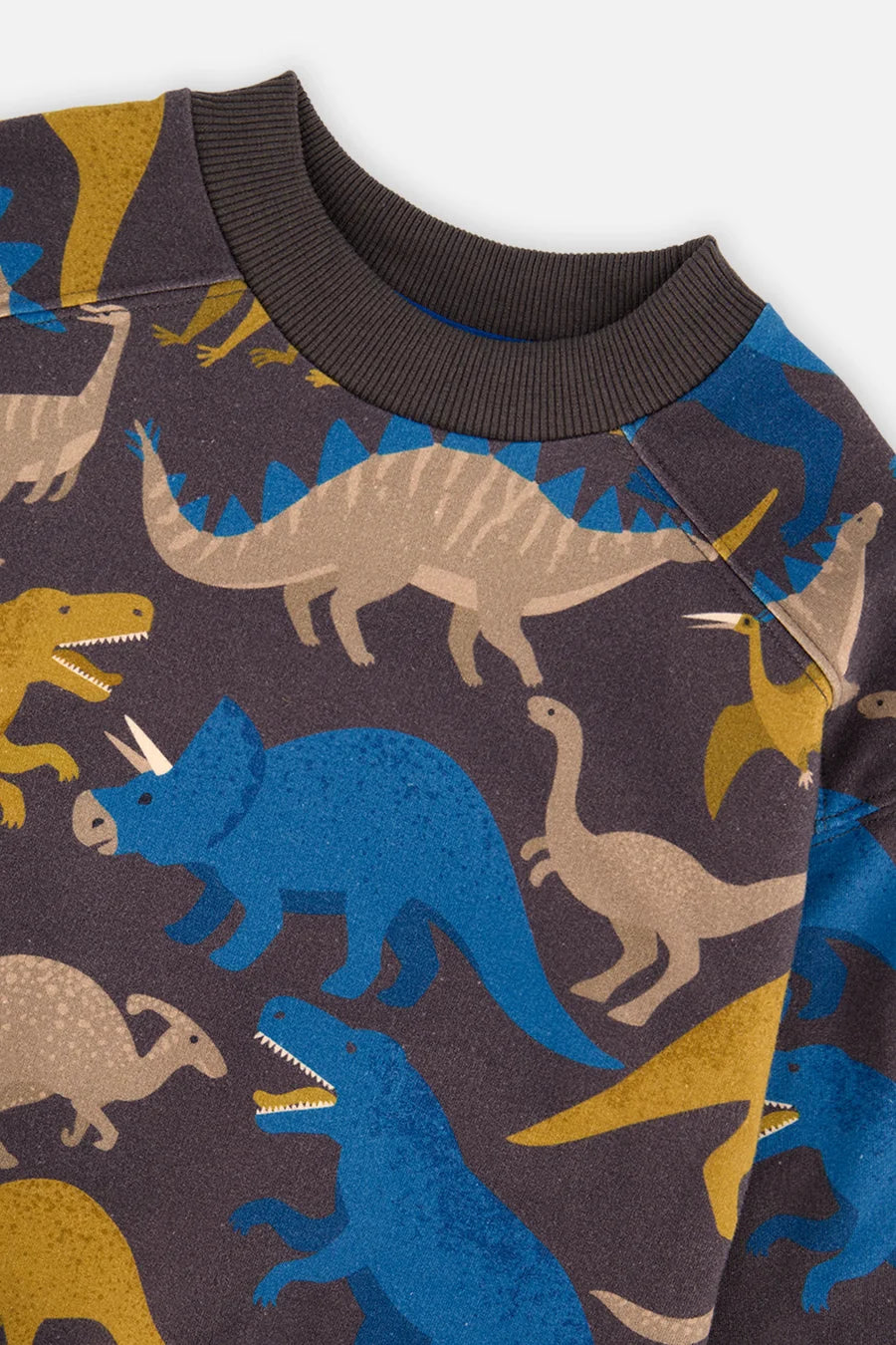 Deux Par Deux Fleece Sweatshirt Grey Dinosaur Print