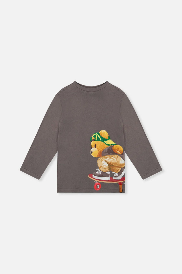 Deux Par Deux Long Sleeve Organic Cotton T-Shirt Dark Grey