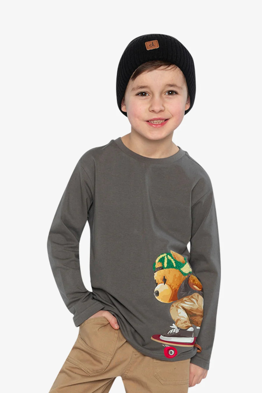 Deux Par Deux Long Sleeve Organic Cotton T-Shirt Dark Grey
