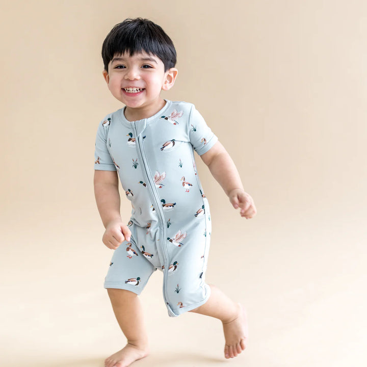 Kyte Baby Zippered Shortall Romper - Mallard Duck