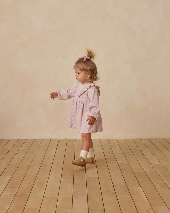 Quincy Mae Long Sleeve Ruffle V Dress - Lilac Ditsy