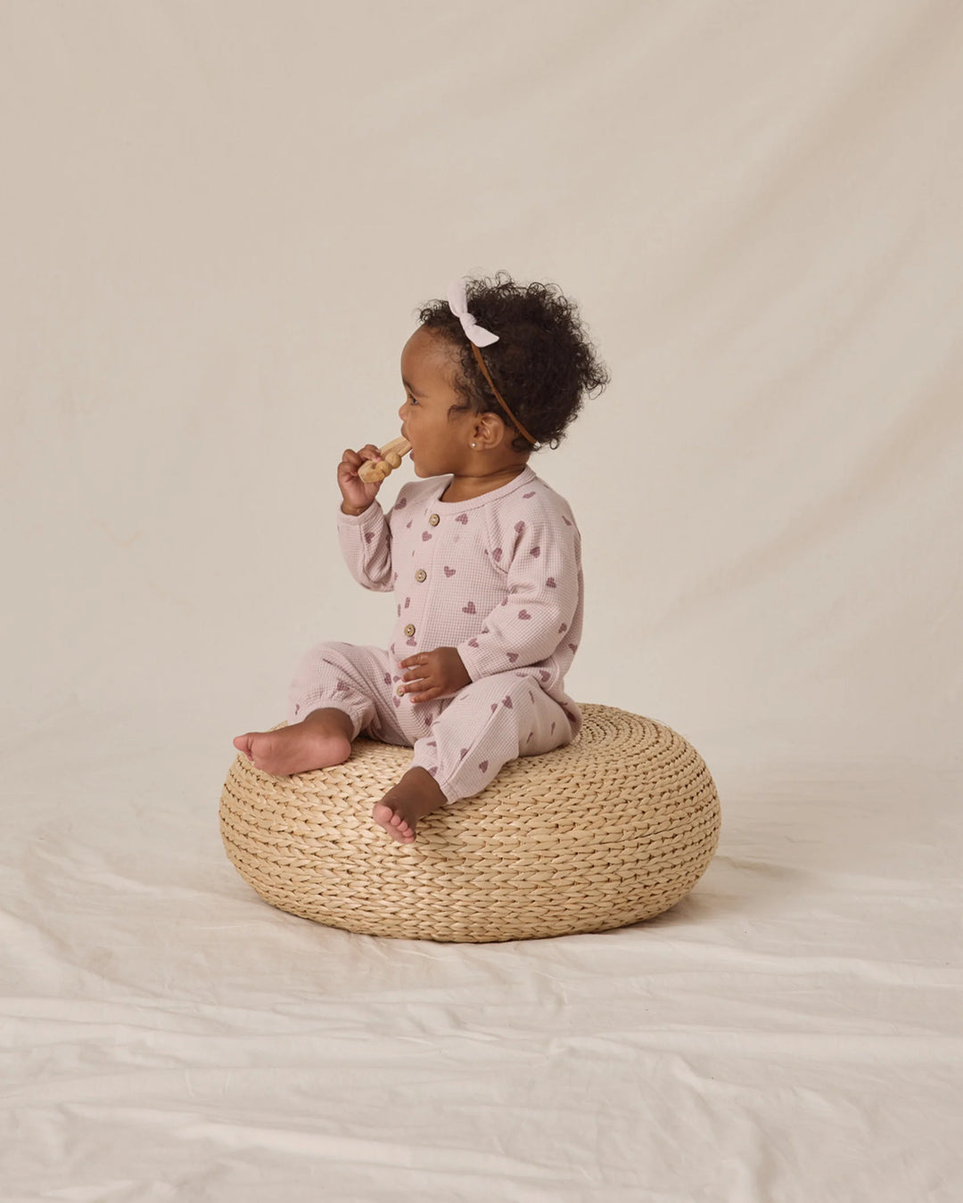 Quincy Mae Waffle Long Sleeve Jumpsuit - Hearts