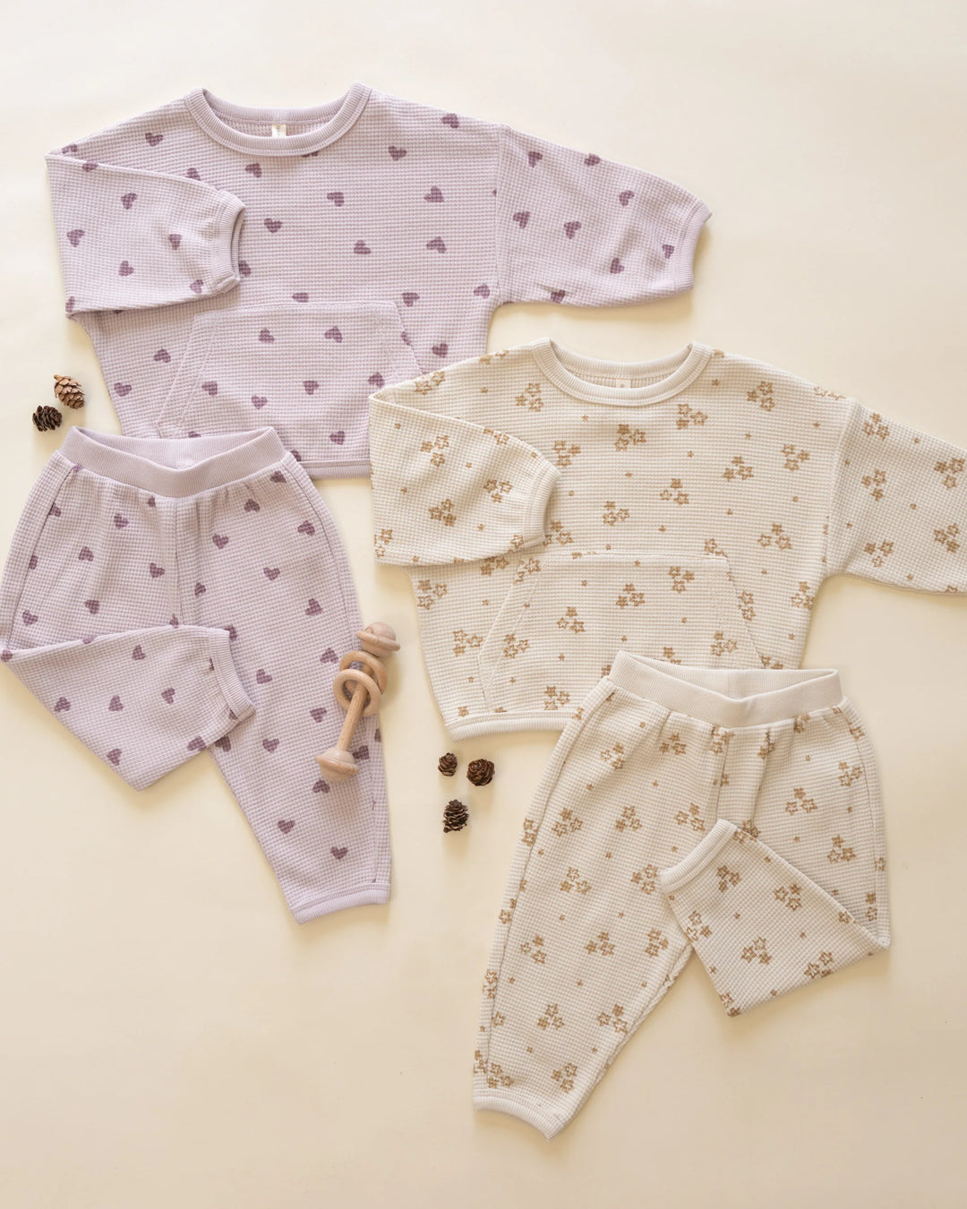 Quincy Mae Waffle Slouch Set - Hearts