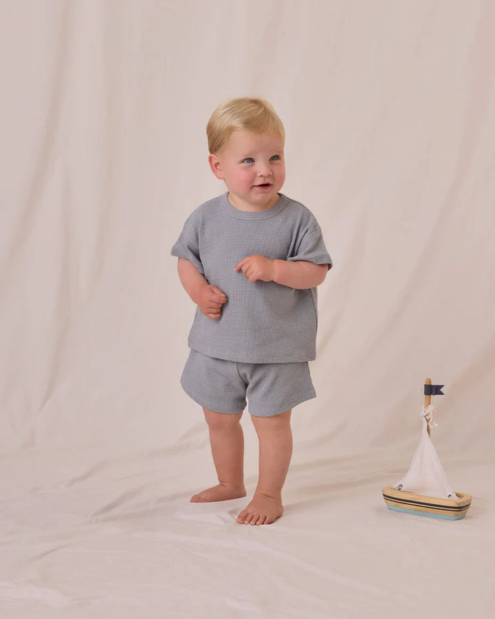 Quincy Mae Waffle Tee &amp; Shorts Set - Blue