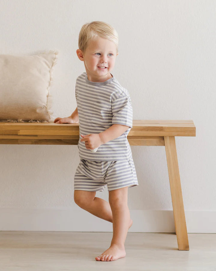 Quincy Mae Pocket Tee &amp; Short Set - Blue Stripe
