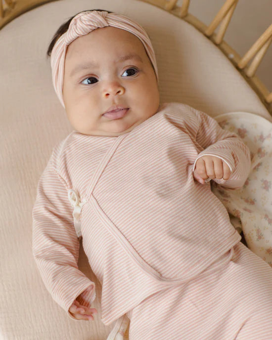 Quincy Mae Wrap Top &amp; Footed Pant Set - Melon Micro Stripes