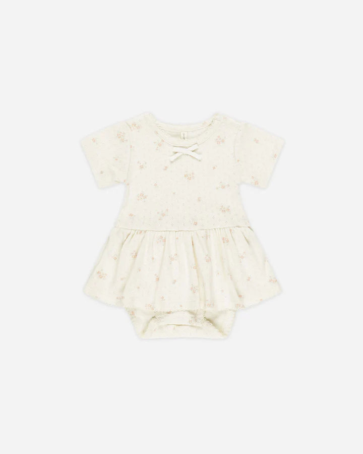 Quincy Mae Pointelle Skirted Bodysuit - Pink Ditsy