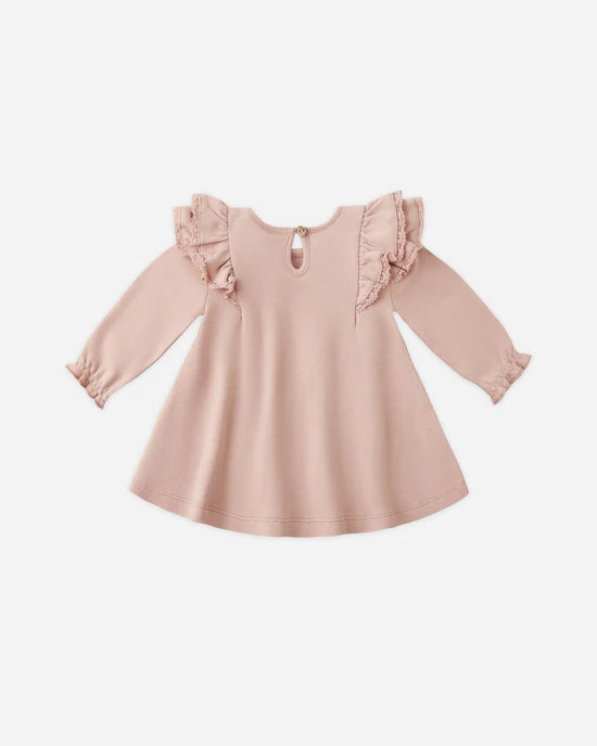 Quincy Mae Long Sleeve Flutter Dress - Rose