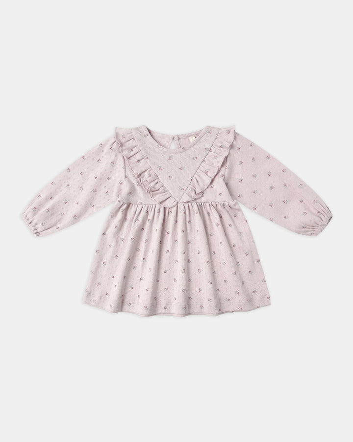 Quincy Mae Long Sleeve Ruffle V Dress - Lilac Ditsy