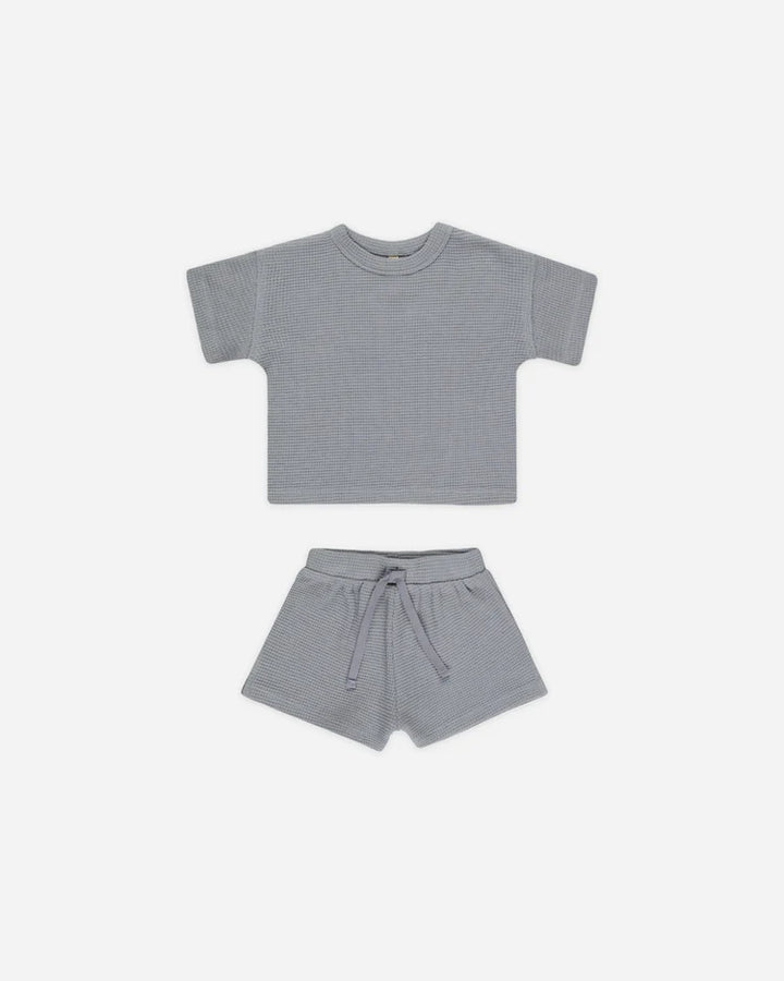 Quincy Mae Waffle Tee &amp; Shorts Set - Blue