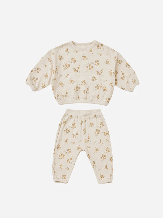 Quincy Mae Waffle Top + Pant Slouch Set - Honey Flower