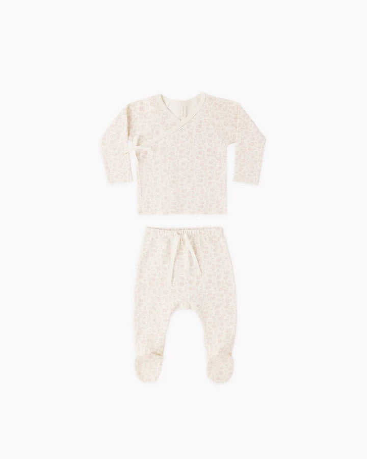 Quincy Mae Wrap Top &amp; Footed Pant Set - Ditsy