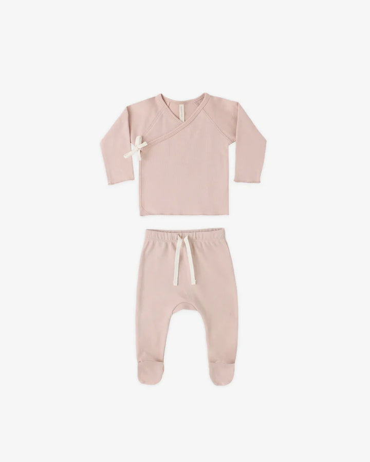 Quincy Mae Wrap Top &amp; Footed Pant Set - Blush