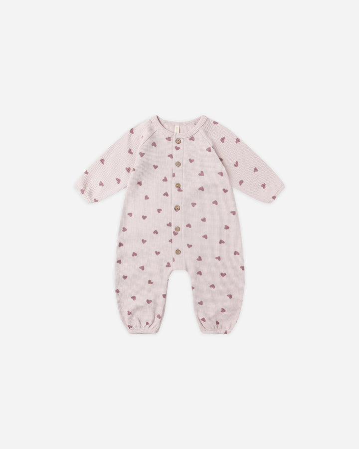Quincy Mae Waffle Long Sleeve Jumpsuit - Hearts