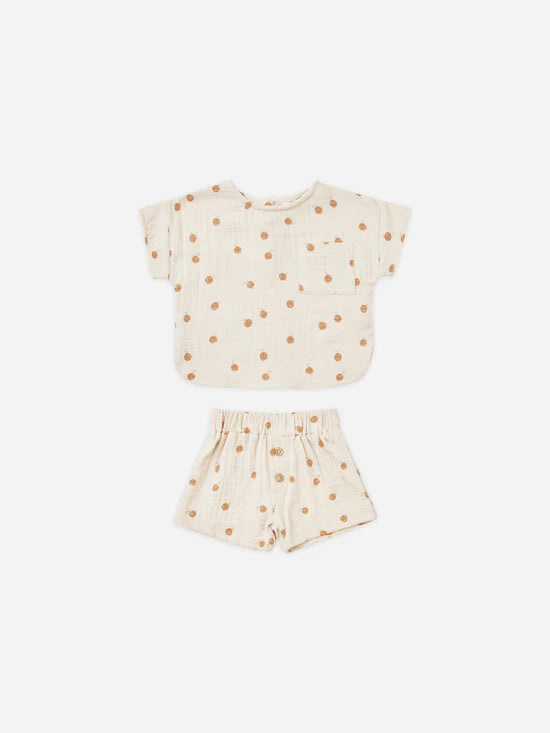 Quincy Mae Woven Boxy Top and Shorts Set - Oranges