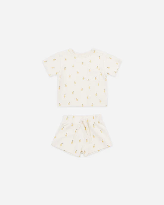 Quincy Mae Boxy Pocket Tee and Short Set - Lemons