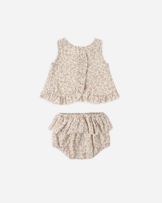 Quincy Mae Ruffled Tulip Top &amp; Bloomer Set - Dahlia