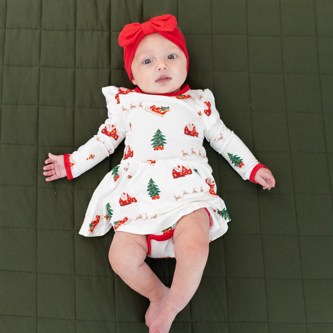 Kyte Baby Long Sleeve Twirl Bodysuit Dress - Santa Sleigh