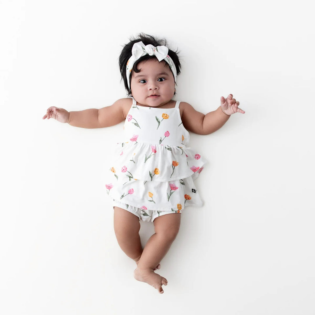 Kyte Baby Spaghetti Strap Ruffle Romper - Tulip