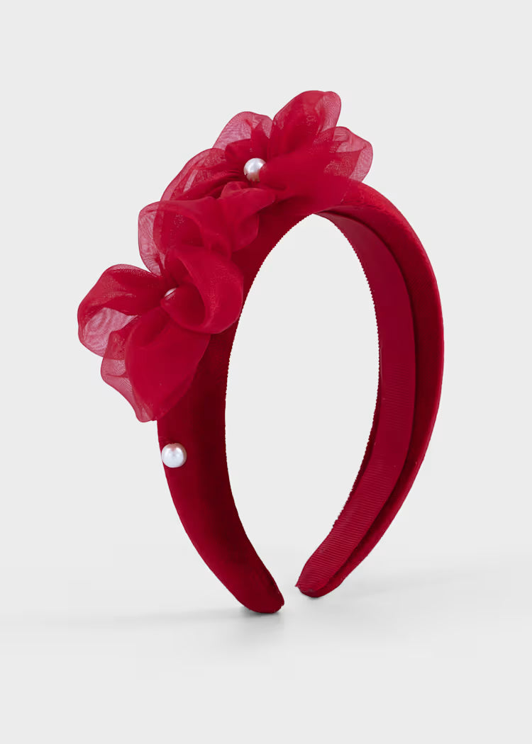 Mayoral Velvet Floral Headband - Red