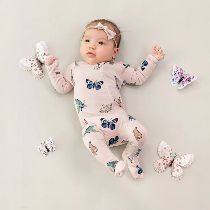 Kyte Baby Zippered Footie - Blush Butterfly