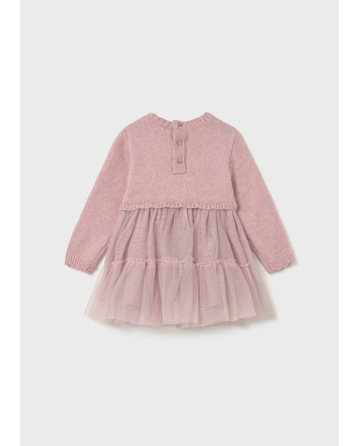 Mayoral Knit &amp; Tulle Dress - Crystal Pink