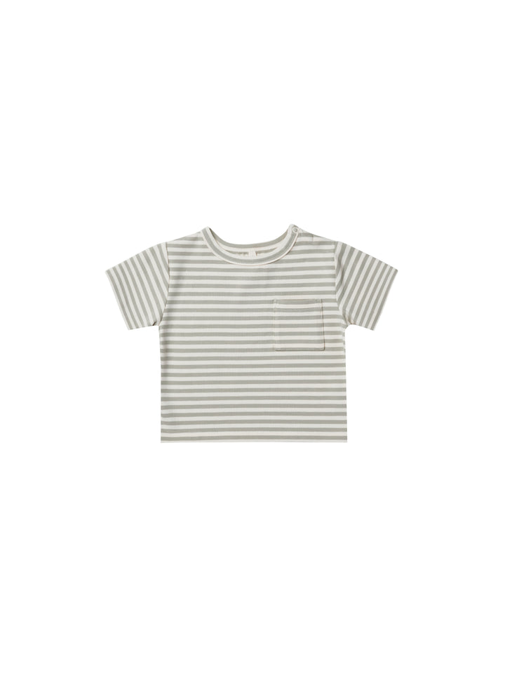 Quincy Mae Boxy Pocket Tee - Pistachio Stripe