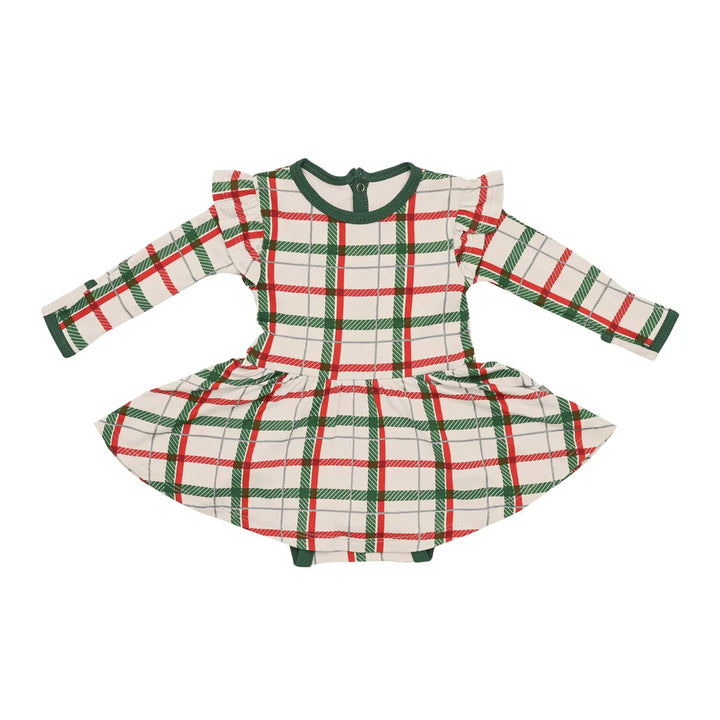Kyte Baby Long Sleeve Twirl Bodysuit Dress - Hunter Plaid