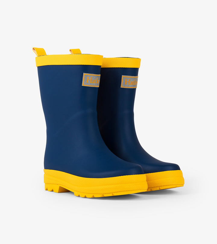 Hatley Matte Rain Boots - Navy and Yellow